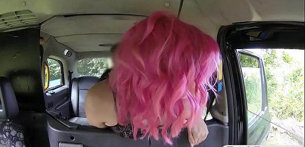  Pink hair babe fucked by pervert driver in public place